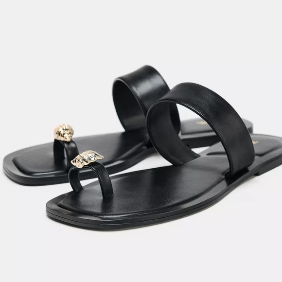 NWT Zara metallic beaded toe sandals - Picture 2 of 4